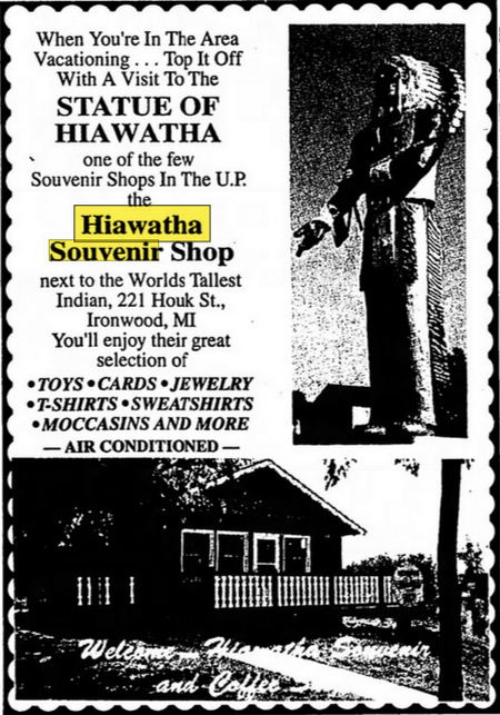 Hiawatha Souvenir and Coffee Shop - Jul 28 1995 Ad (newer photo)